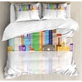 thumbnail image 1 of Singapore Duvet Cover Set King Size, Geometric and Panoramic Layout of Buildings and the Reflection Famous Landmark, Decorative 3 Piece Bedding Set with 2 Pillow Shams, Multicolor, by Ambesonne, 1 of 3