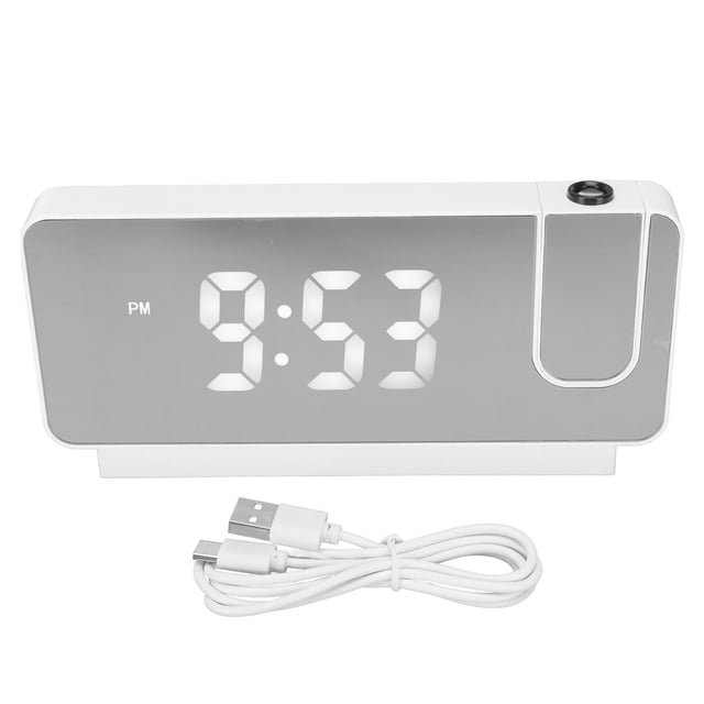 Reloj despertador con proyección de hora, fecha y temperatura, pantalla LED HD de gran angular de 180 grados, reloj proyectable para el hogar, color blanco