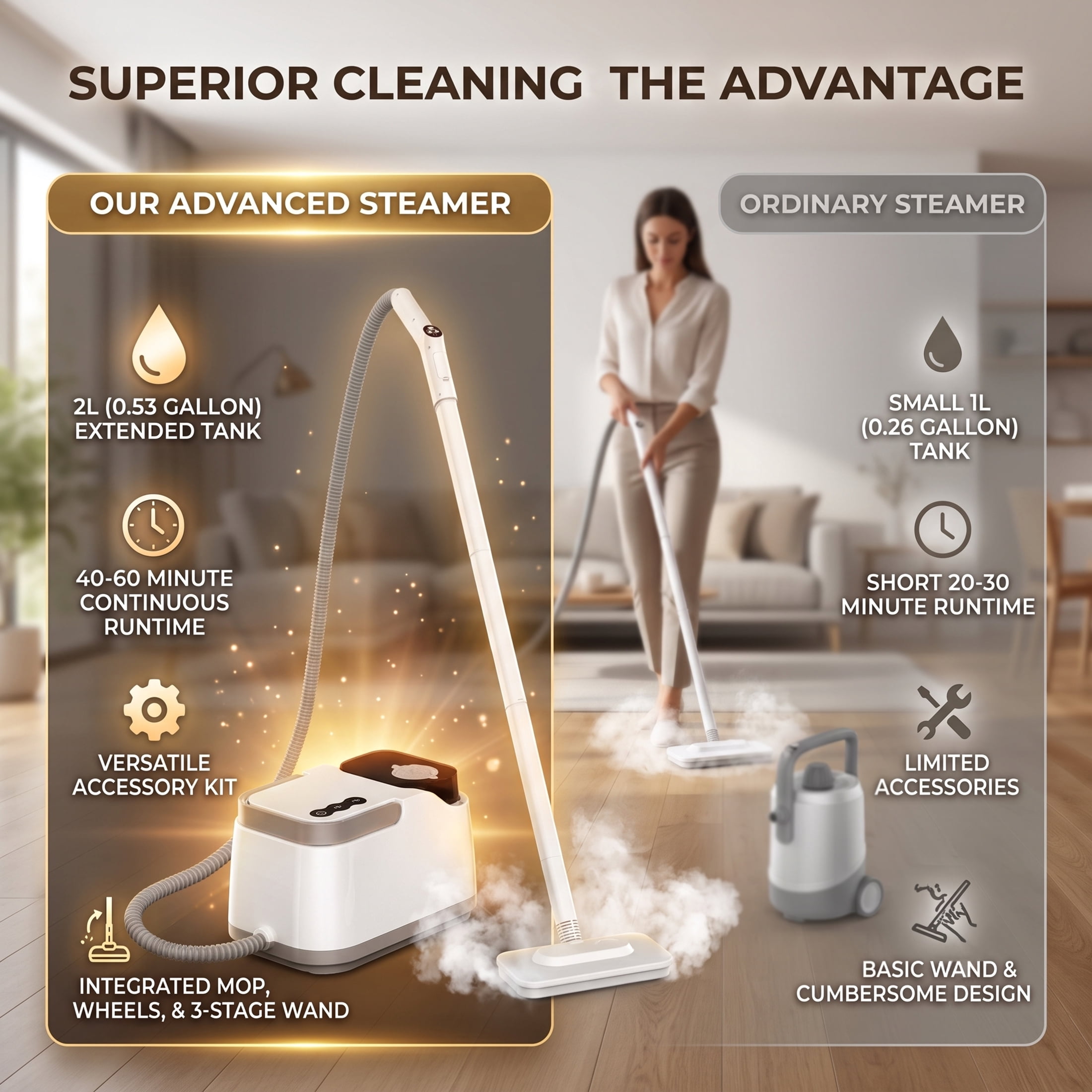 EZBY High Pressure Steam Cleaner, 2500W Handheld Steamer, 130°C