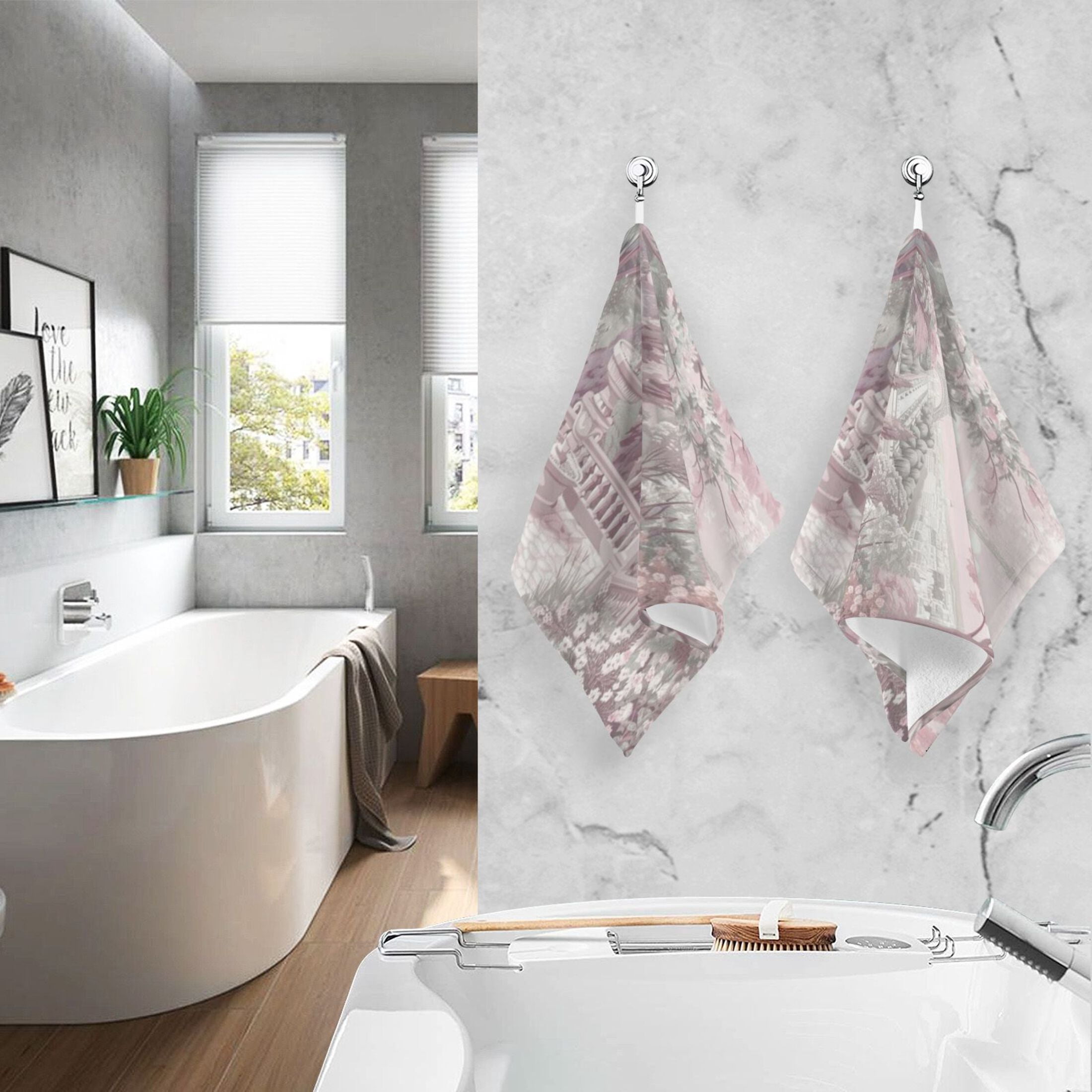 Cotton Towel Two-Piece 16x28 Inch One Sizex2 Face Towel Set Towel Set Cotton Hand Bath Towel Bathroom Beach Pink Flowers and The Eiffel Tower