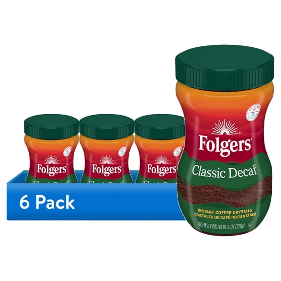 (6 pack) Folgers Classic Decaf Instant Coffee, 8 oz Jar