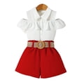 thumbnail image 6 of ITSAME Girls Outfits 3-Piece, Lapel Ruffled Tops and Shorts with Belt Summer Fashion Casual Clothes Set Wine Size 4-5, 6 of 7