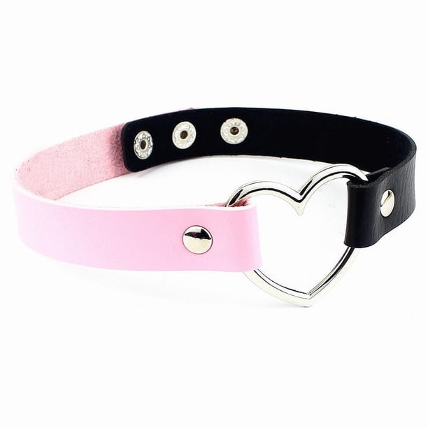 Collar con forma de corazón de melocotón de cuero sintético negro para mujer, estilo japonés, estilo punk, estilo harajuku, para discoteca, para chica suave