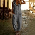thumbnail image 6 of Women's Cotton Sleeveless Hooded Jumpsuit Button‑Front Utility‑Style Loose One‑Piece Long Pants with Multi‑Pockets Dark Gray XL(XL), 6 of 7