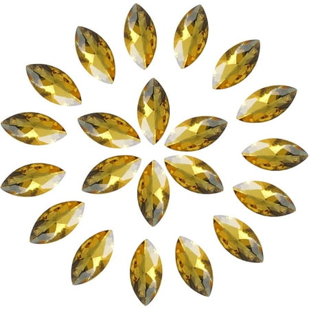 Crystal Big Rhinestones Pointback Horse Eye Shaped Gem Stones for Crafts Jewelry Making Dress Shoes Faceted Glass Beads 13x27mm 48pcs Gold