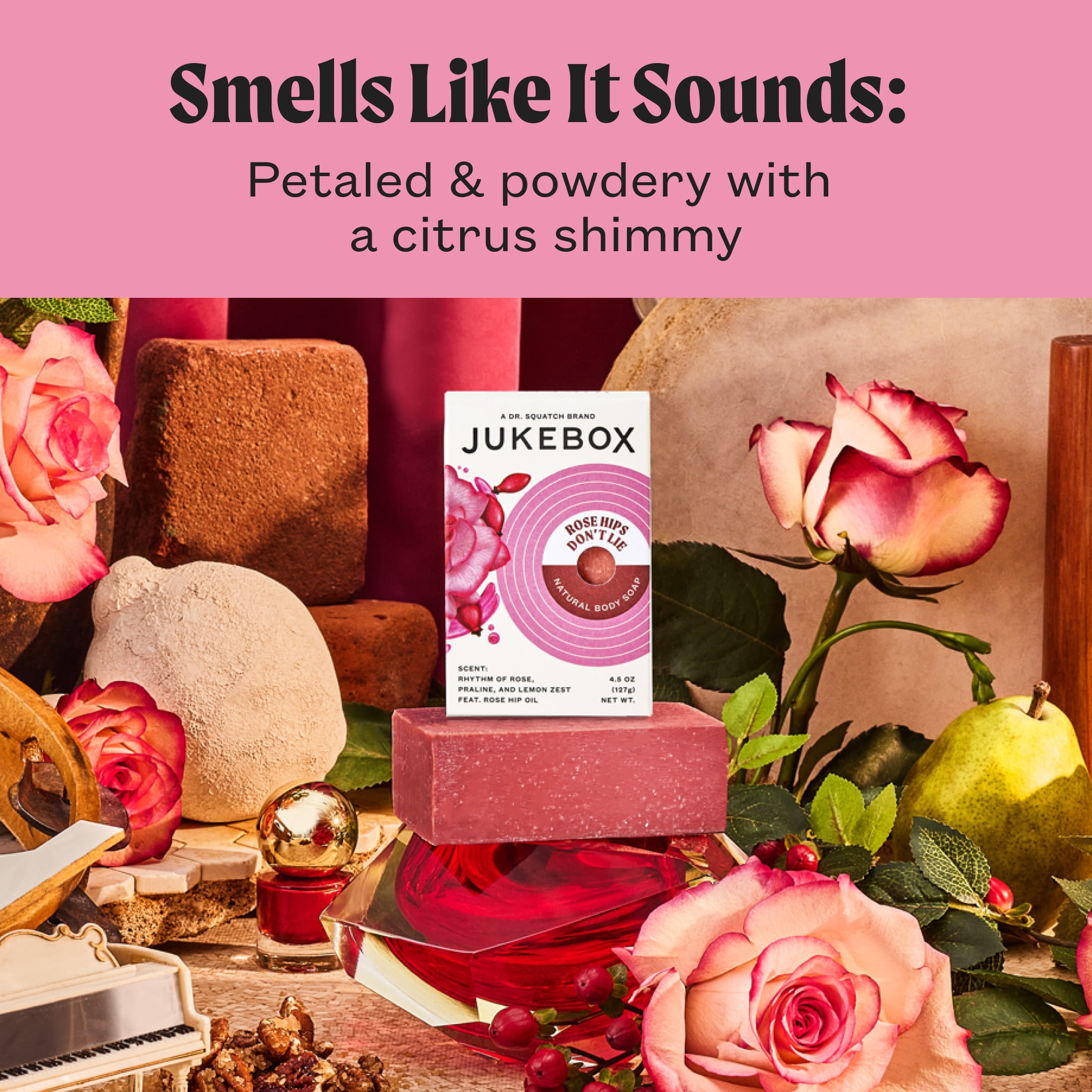 Jukebox Rose Hips Don't Lie Natural Bar Soap for Women Bathroom and Bath Soap, 4.5 oz