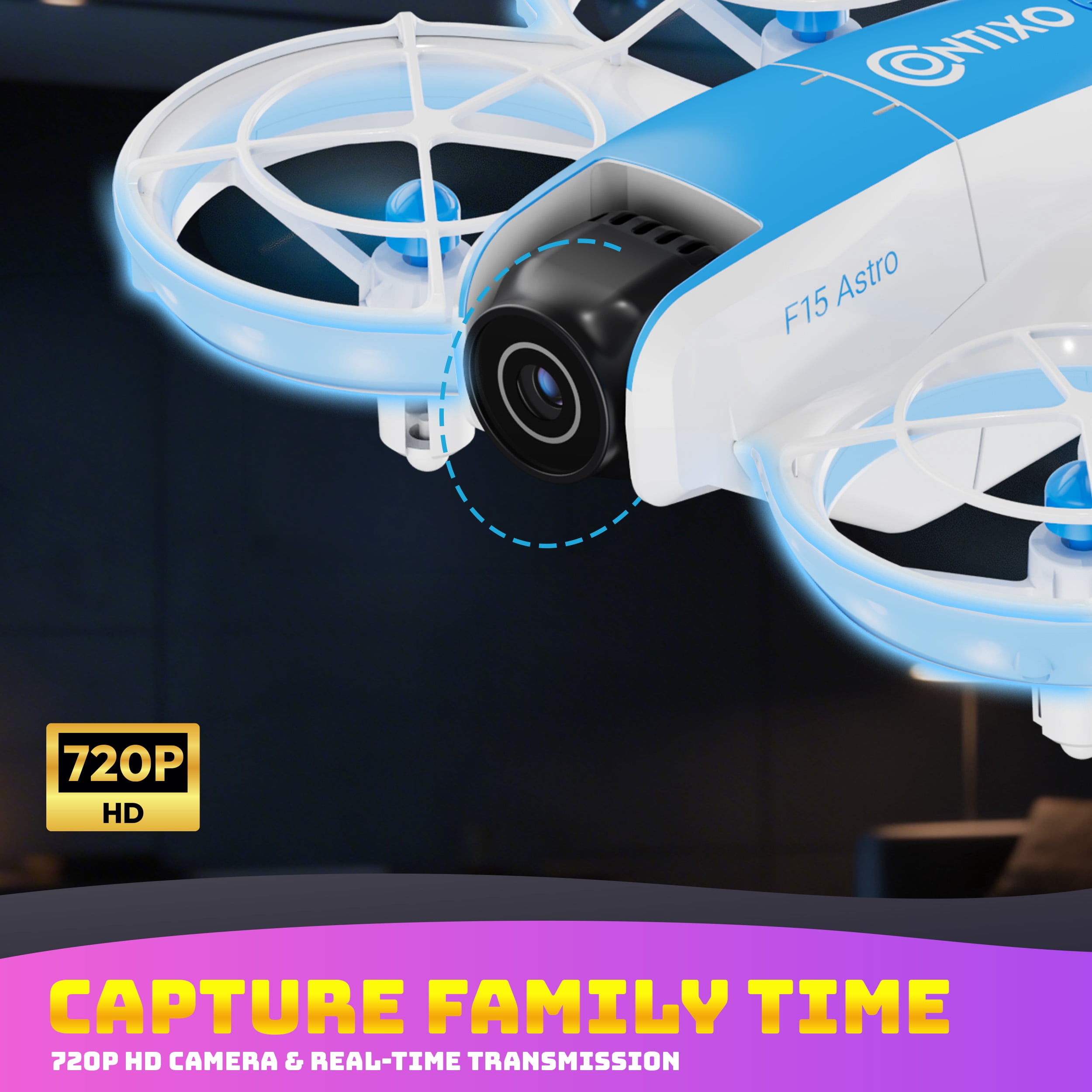 Contixo F15 Astro Mini Drone with 2.4" Screen Remote – Dual Camera, Live Video Display, Optical Flow Hover, One-Key Takeoff/Landing, 360° Stunts, 2 Batteries, Beginner Drone for Kids & Adults - Blue