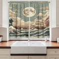 thumbnail image 2 of Ambesonne Nautical Kitchen Curtains, Waves Ship Japanese Style, 55"x24", Pale Teal Tan Dried Rose, 2 of 3