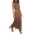 thumbnail image 1 of Prolriy Robes de Cocktail pour Femmes Été Longue Robe Formelle en Satin Col Montant Sans Manches Fendue sur le Côté Robe Maxi Fluide Robes de Bal 2025 Robes pour Femmes Kaki P, 1 of 9