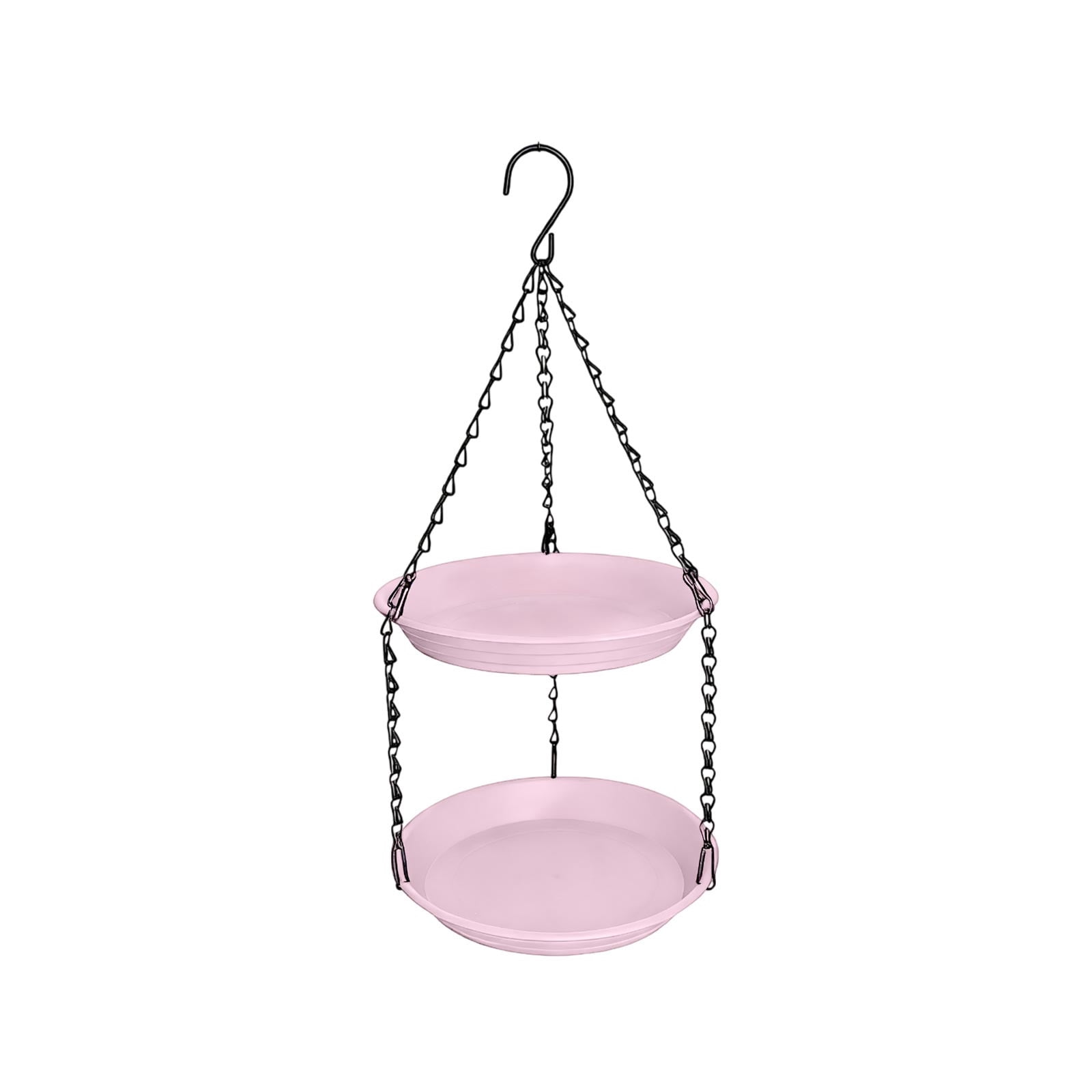 Double Layer 2-in-1 Hanging Bird Feeder with Water Basin, Weather Resistant Plastic Outdoor Wild Bird Feeding Station for Garden, Backyard, Pink