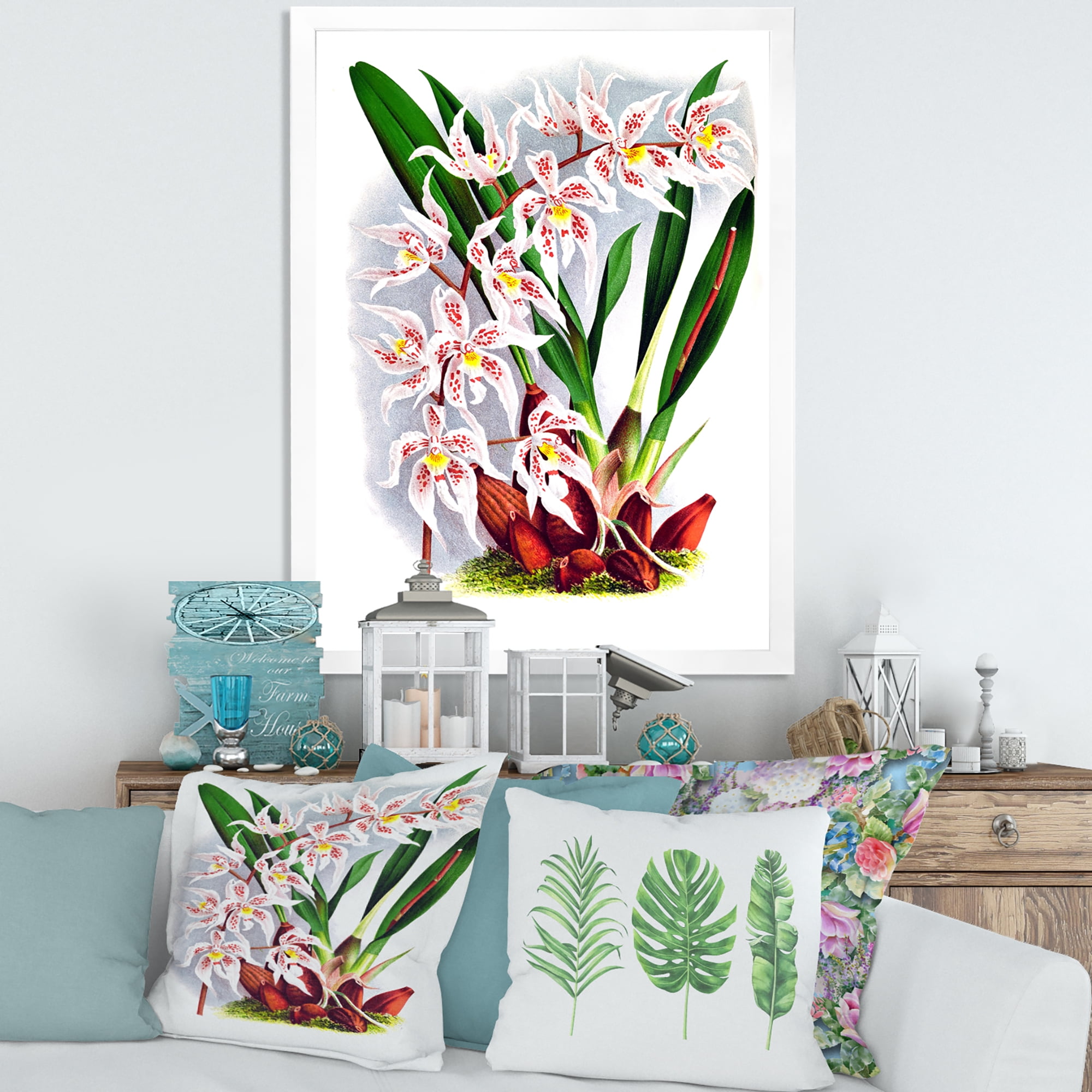 Designart 'White Vintage Orchid Flower II' Traditional Framed Art Print