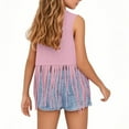 thumbnail image 4 of Gamivast Girls Fashion Fringe Vest 70S Hippie Costume Sleeveless Clothes Solid Color Western Faux Suede Tassel Leather Outerwear Pink 6-8 Camiseta De Para Niños, 4 of 5
