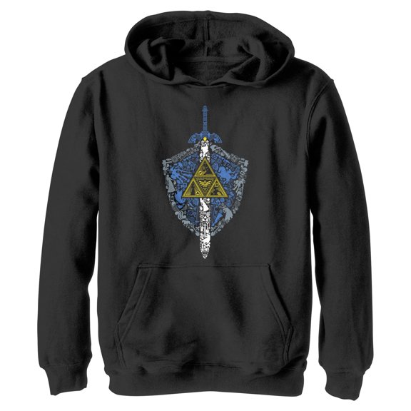 Boy's Nintendo Legend of Zelda Hidden Pattern Pull Over Hoodie Black Large
