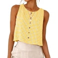 thumbnail image 7 of Xdegoge Linen Crop Tank Tops for Women Boat Neck Sleeveless Casual Vacation Beach Fashion Boxy Fit Checkered Plaid Pattern Soft Breathable Spring Summer Tops, 7 of 7