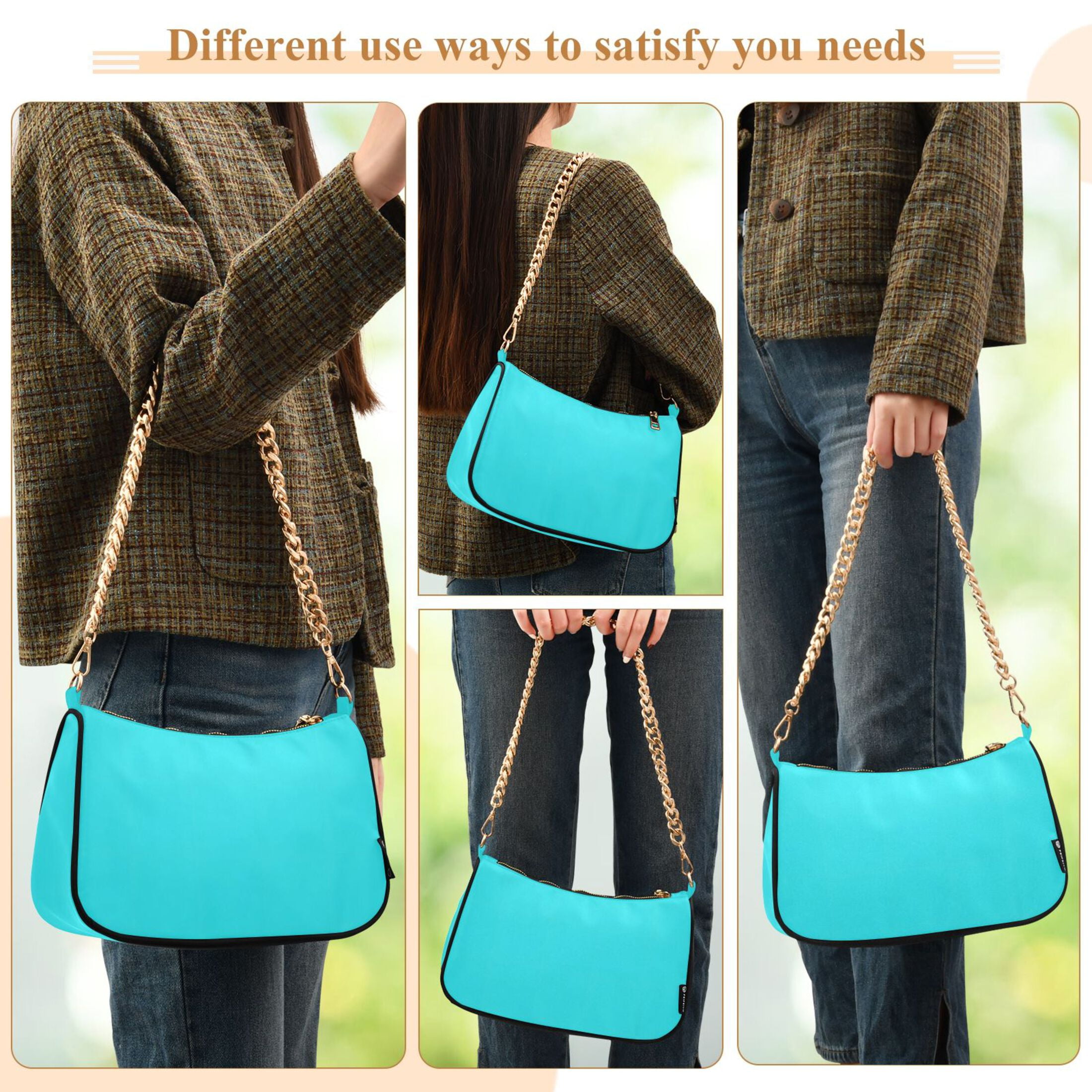 Ryvnso Turquoise Womens Chain Shoulder Bag Tote Handbags Clutch Hobo Purse with Zipper for Travel