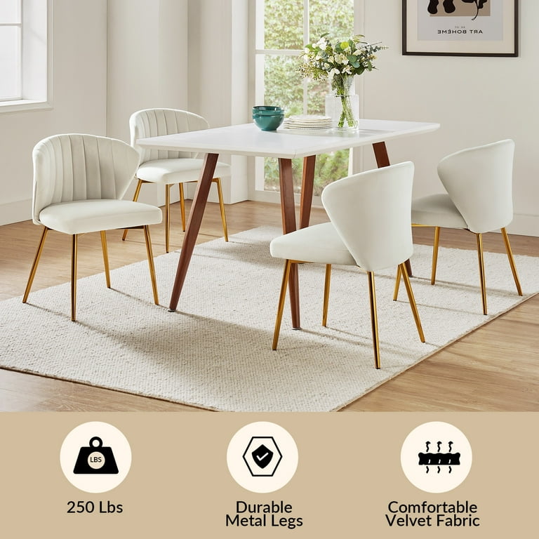Velvet Dining Chairs Set of 4 Wingback Upholstered Accent Side Chairs Metal Legs Home Living Room Kitchen Ivory