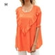 thumbnail image 1 of Camiseta de mujer de manga corta, cuello redondo, camisa con volantes, camiseta holgada de verano, naranja, M Kearding AP001237-14, 1 of 7