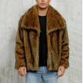 thumbnail image 2 of safuny Men's Fur Cardigan Coat Large Lapel Long Sleeve Jacket Warm Soft Solid Stylish Casual Winter Outerwear Brown XXXL, 2 of 7
