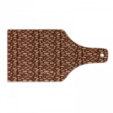 Floral Cutting Board, Fiery Flowers Abstract Design of Dahlia Poppy Butterfly Dragonfly and Caterpillar, Tempered Glass Cutting and Serving Board, Wine Bottle Shape, Multicolor, by Ambesonne