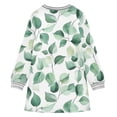 thumbnail image 6 of long-sleeved dress Green Leaves on White Background A-line dress with ribbed cuffs Soft and comfortable, 6 of 6