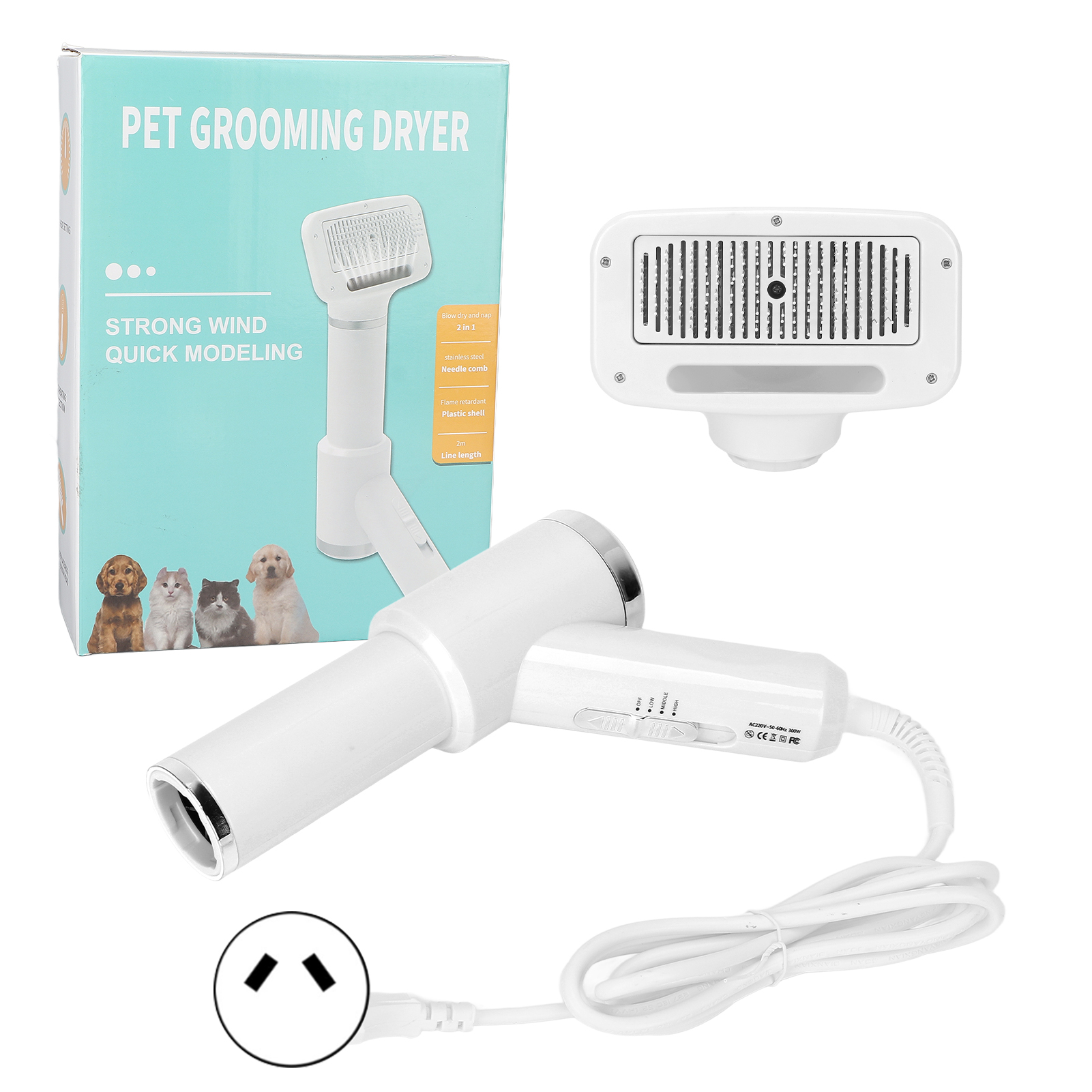 Pet hair dryer, pet hair dryer carding brush two in one adjustable