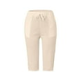 thumbnail image 4 of JJHGVB Cotton Linen Capris for Women Womens Linen Shorts Baggy Shorts Women Bermuda Shorts Dress Shorts for Women Cotton Linen Pants Beach Resort Pants Pedal Pushers for Womens Long Shorts Beige L, 4 of 6