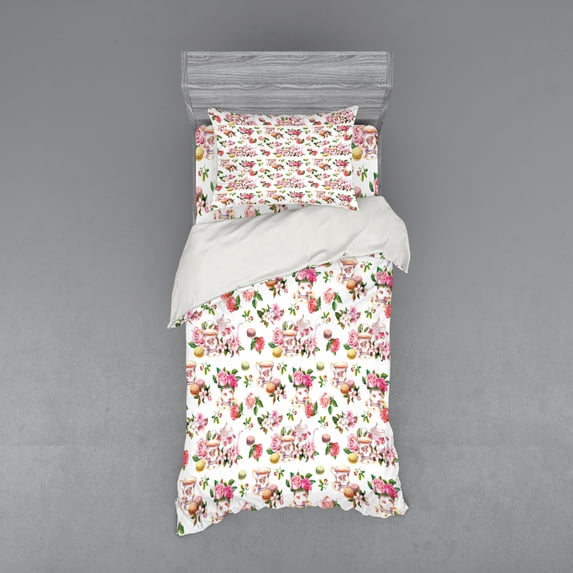 Ambesonne Vintage Bedding Set 3 Pcs, Colorful Antique Teapot, Twin XL, Multicolor