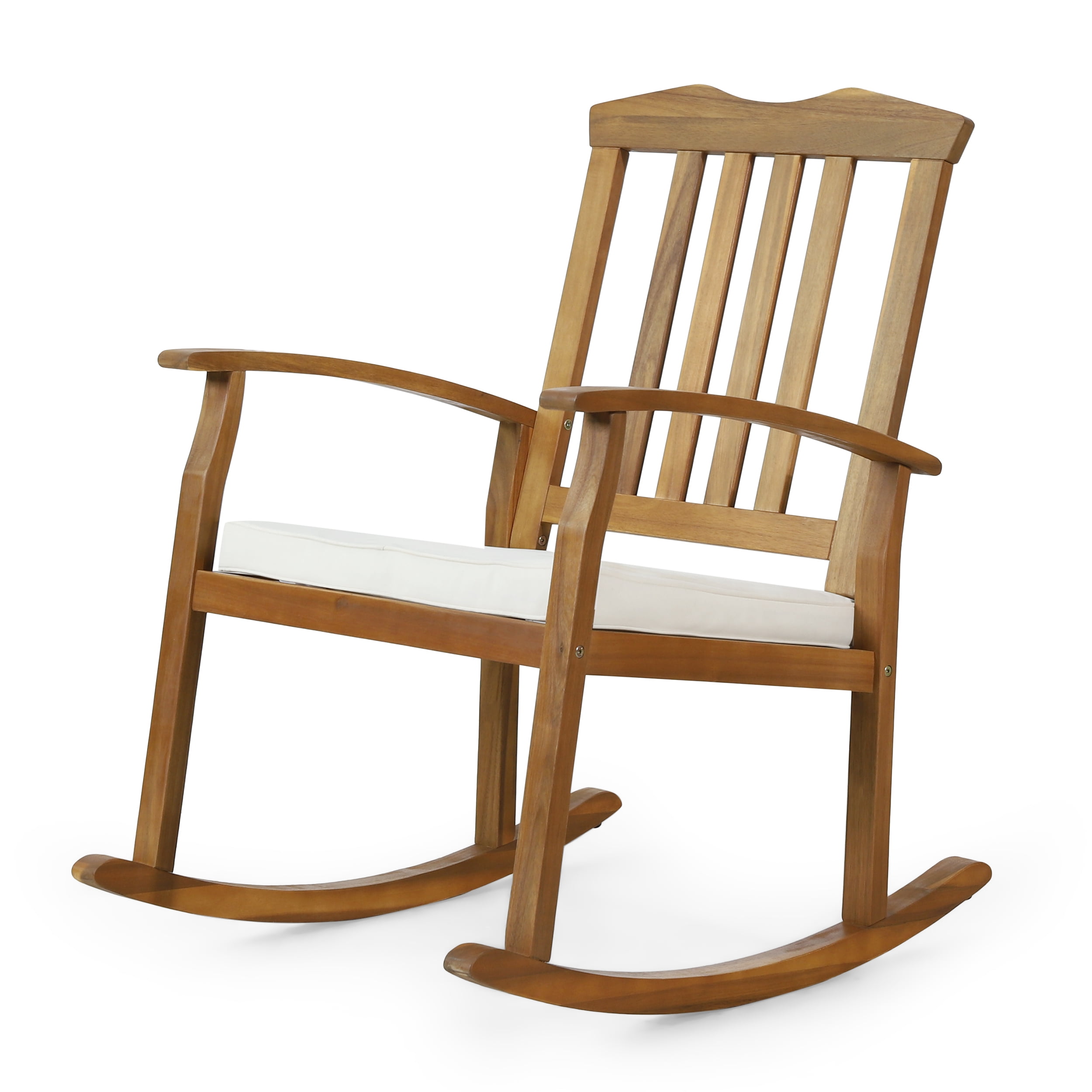GDF Studio Kessler Outdoor Acacia Wood Rocking Chair with Cushion, Teak and Beige