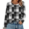 thumbnail image 2 of Nokdvo Women Sweatshirt Fashion 2025 Plaid Crewneck Pullover Long Sleeve Casual Loose Fitting Tops,Gray L, 2 of 5