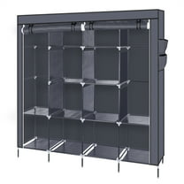 67" Portable Closet Wardrobe with 12 Shelves & 4 Side Pockets, Freestanding Clothing Storage Organizer for Bedroom, Gray