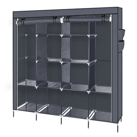 67" Portable Closet Wardrobe with 12 Shelves & 4 Side Pockets, Freestanding Clothing Storage Organizer for Bedroom, Gray