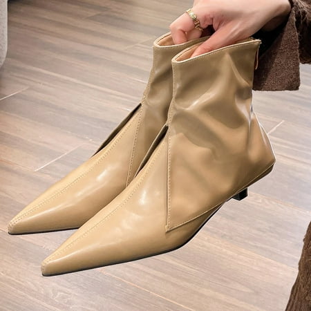 

Tawop Casual Shoes for Women Fashion Leather Shoes Boot Zipper Vintage Pointed Toe Soft Boot Rubber Khaki 39(Us:7)