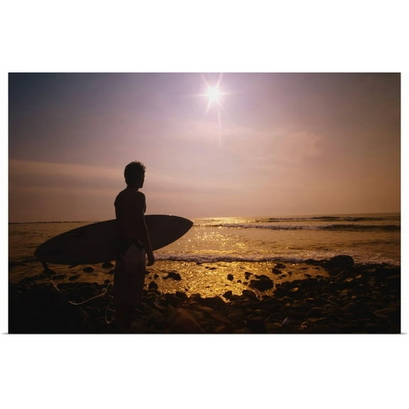 Great BIG Canvas | "Surfer At The End Of The Day On The Beach" Art Print - 36x24