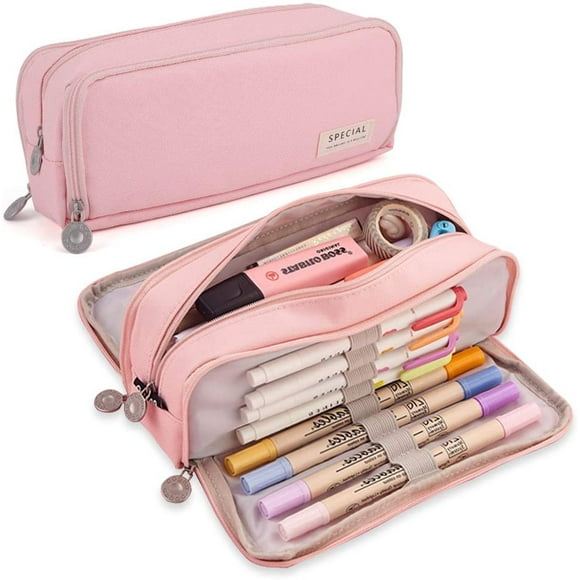 iSuperb Oxford Large Pencil Case with 3 Compartments, Assorted Colors, 1 Count