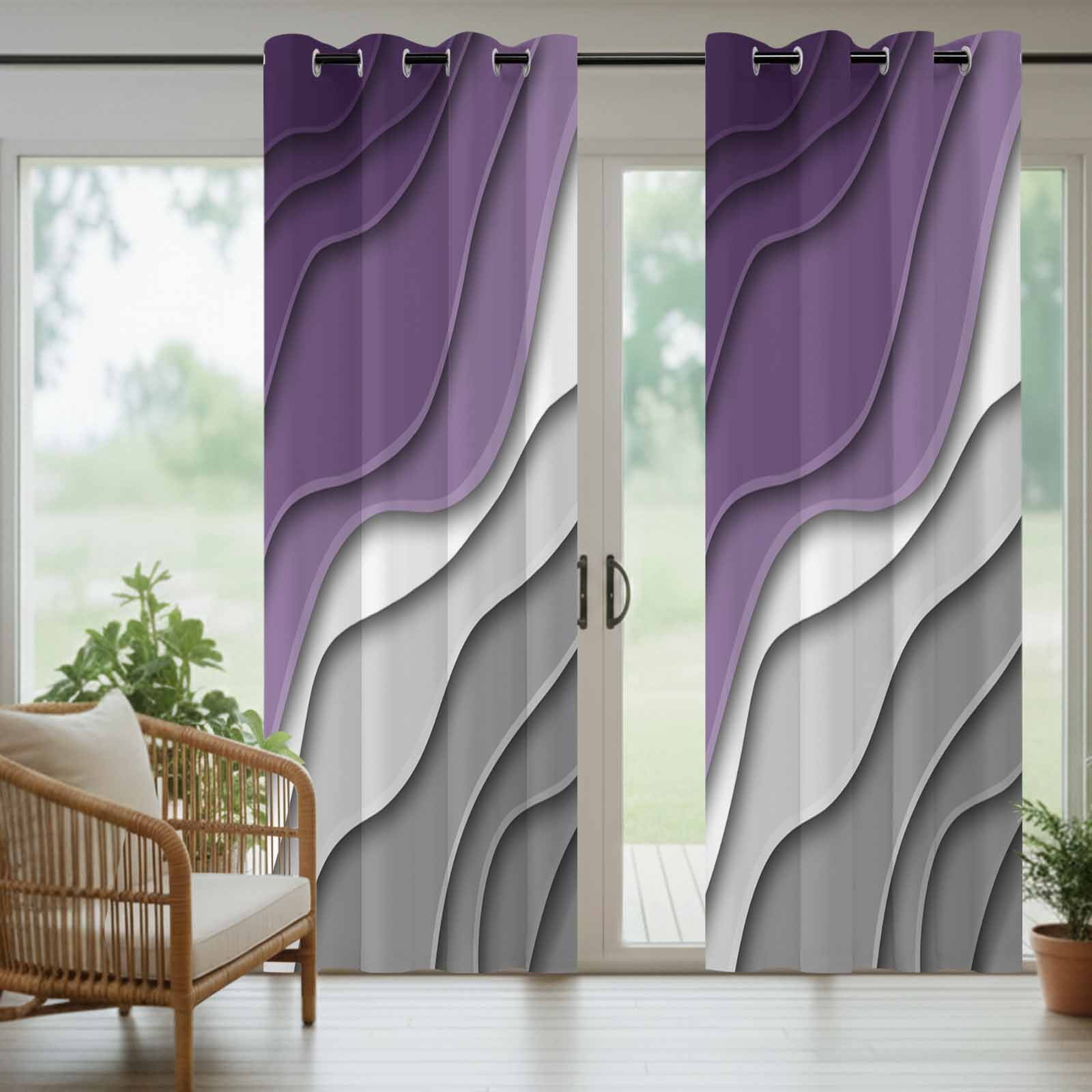 Purple Grey Ombre Outdoor Curtains for Patio Waterproof,Windproof Privacy Curtains with Weighted Bottom,Modern Geometric Abstract Aesthetics Cream Outside Drapes for Picnic Garage 54"x108" 1 Panel
