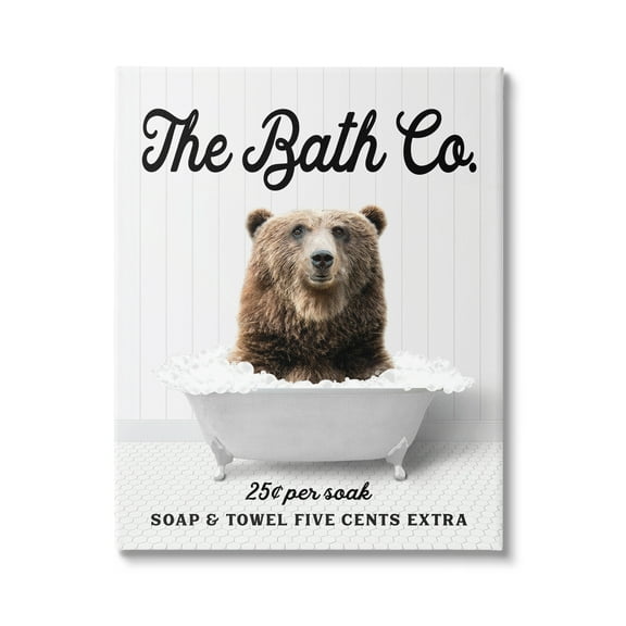 Stupell Industries Bubble Bathtub Bear Animals & Insects Painting Gallery Wrapped Canvas Print Wall Art, 16 x 20