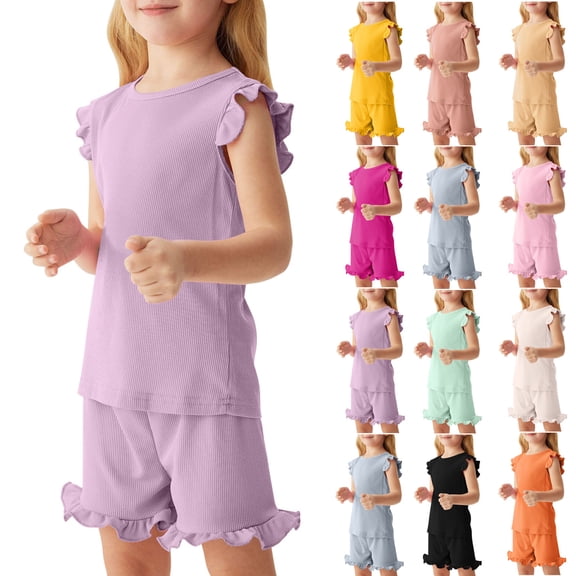 Swuxness Toddler Casual Short Sleeve 2 Piece Sets, Kids Summer Outfit Sets, Children's Solid Color Comfortable Round-Neck and Short Sets Beige, 2-3 Years