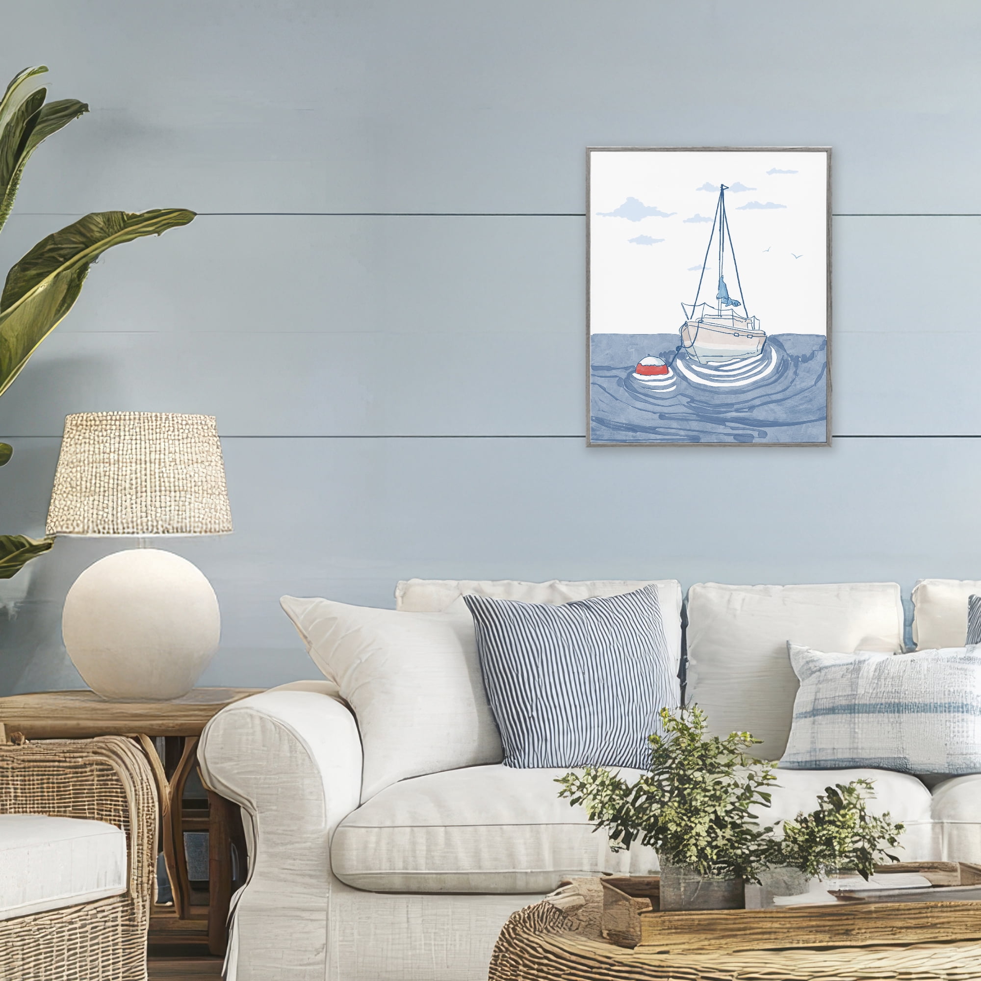 Stupell Industries Cool Tone Sailboat Floating Gray Framed Giclee Art, design by Melissa Tilley