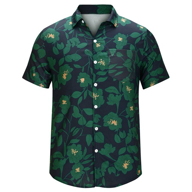 Camisa de manga corta con solapa y estampado hawaiano para hombre Pompotops oipoqjl45074