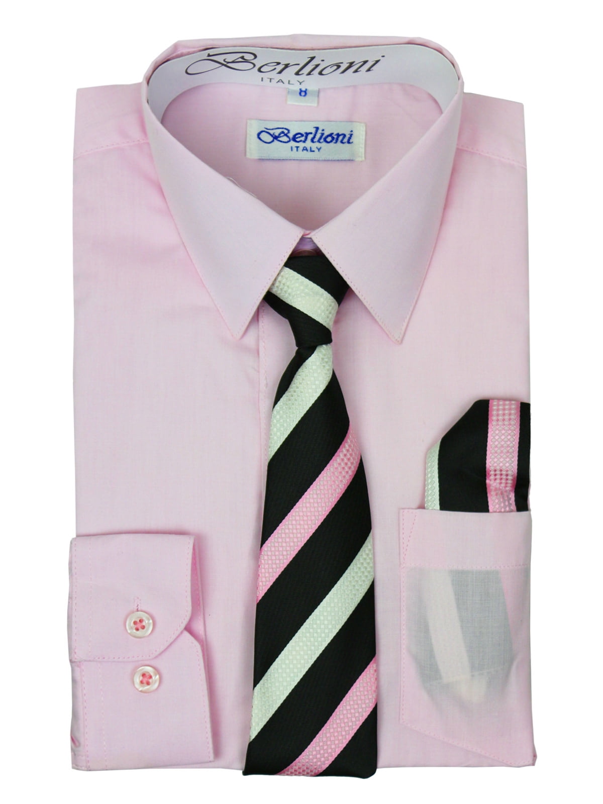 Boys Dress shirt and tie combo set by Berlioni Italy 19 colors sizes 2-14 