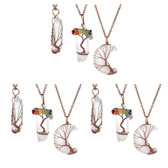 Sonducket 3 Pieces Moon Necklace Adjustable Dainty Gemstones Pendant Accessories Tree Wire Ring Women of Jewelry Life Wrap for Daily Wear Como se muestra 3piezas Sonducket CBP220160