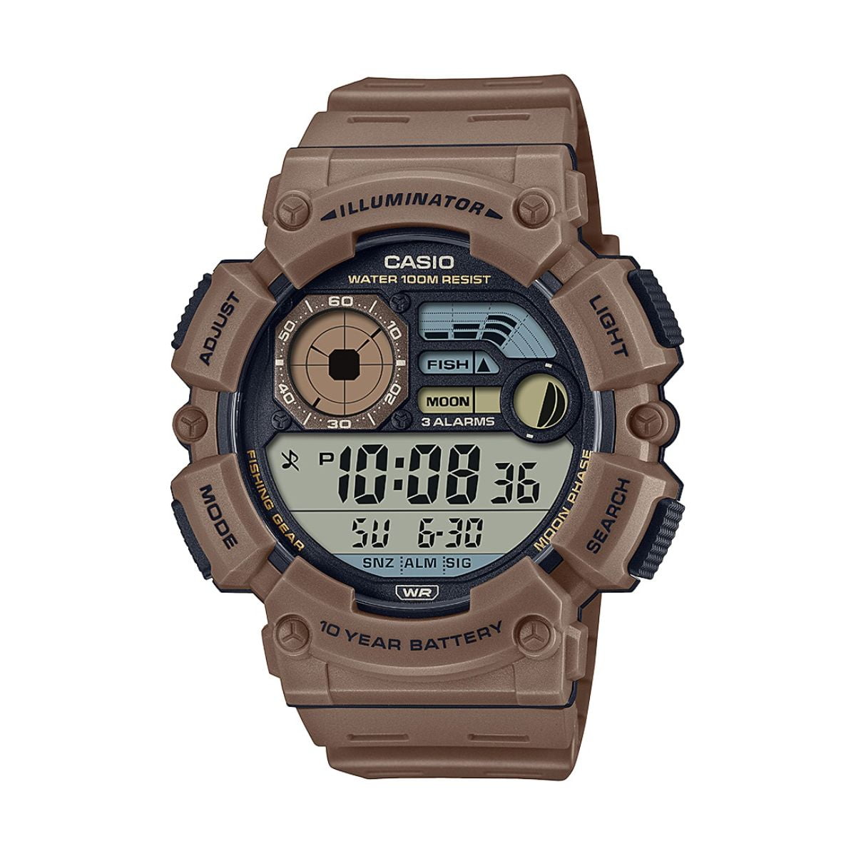 Casio Men's Fishing Timer Digital Watch, Tan - WS-1500H-5AV Walmart.com