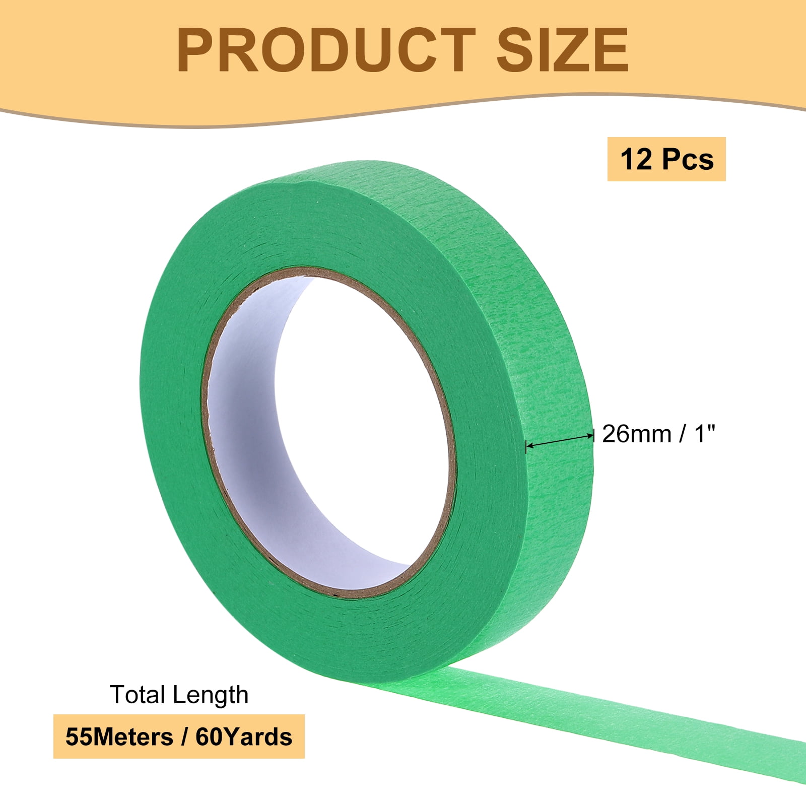Masking Tape Green Painters Tape Paper Tape [for Crafts DIY Walls Painting Decoration]- 1 Inch x 60 Yards/12 Rolls