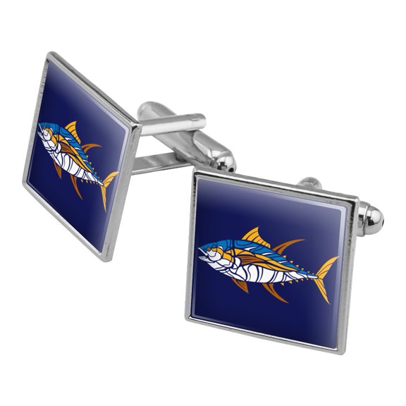 Tuna Fish Design Square Cufflink Set - Silver or Gold
