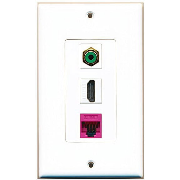 RiteAV - 1 Port HDMI 1 RCA Green 1 Cat5e Ethernet Pink Wall Plate Decorative