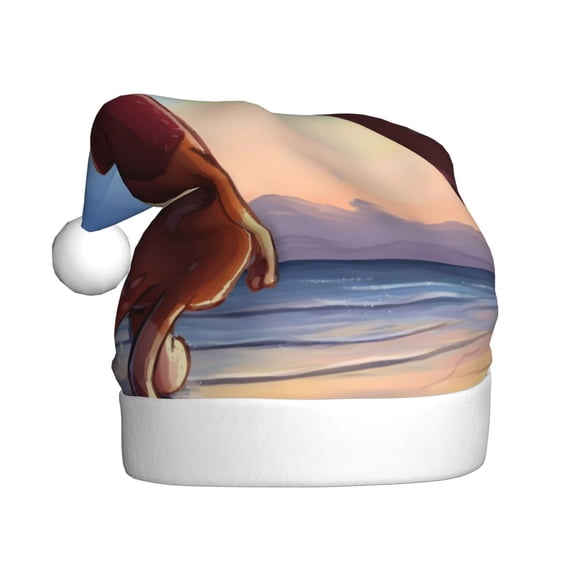 Kowoue Bluey Pattern Santa Hat Christmas Hats for Adults, Holiday Unisex Velvet Comfort Xmas Hat for Women Men