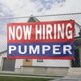 thumbnail image 2 of Now Hiring Pumper 13 oz Heavy Duty Vinyl Banner Pumper Jobs Available Lease Operator Help Wanted Sign for Business Indoor/Outdoor Single-Sided with Metal Grommets (4x8 ft, Re & Wh & Bl), 2 of 6