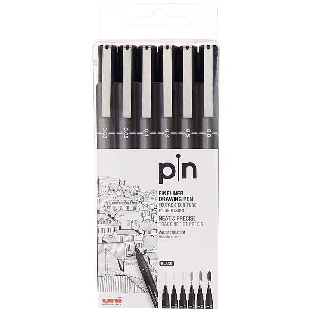Juego de 6 bolígrafos de dibujo Fineliner Uni-Ball, tinta negra, 0,03 a 0,8 mm