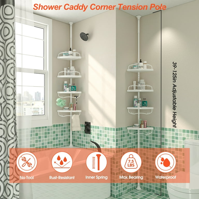 Corner Shower Caddy Tension Pole, Bathroom Organizer Stand Pole