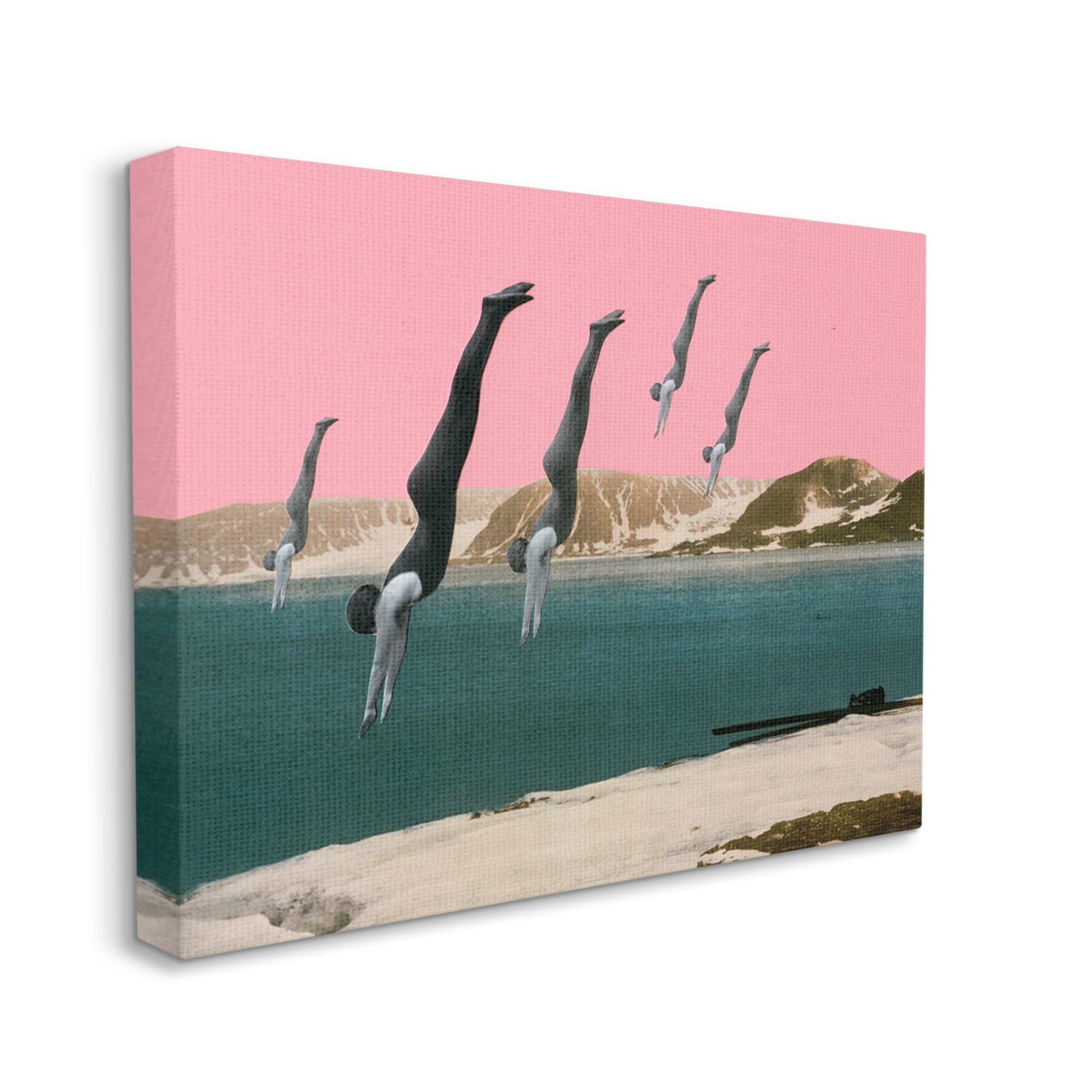 Stupell Industries Surreal Swimmers Diving Modern Pink Sunset Landscape Canvas Wall Art, 20 x 16, Design by Cassia Beck